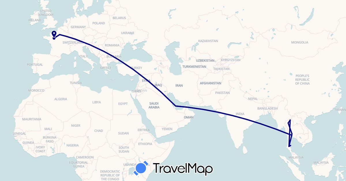 TravelMap itinerary: driving in France, Qatar, Thailand (Asia, Europe)